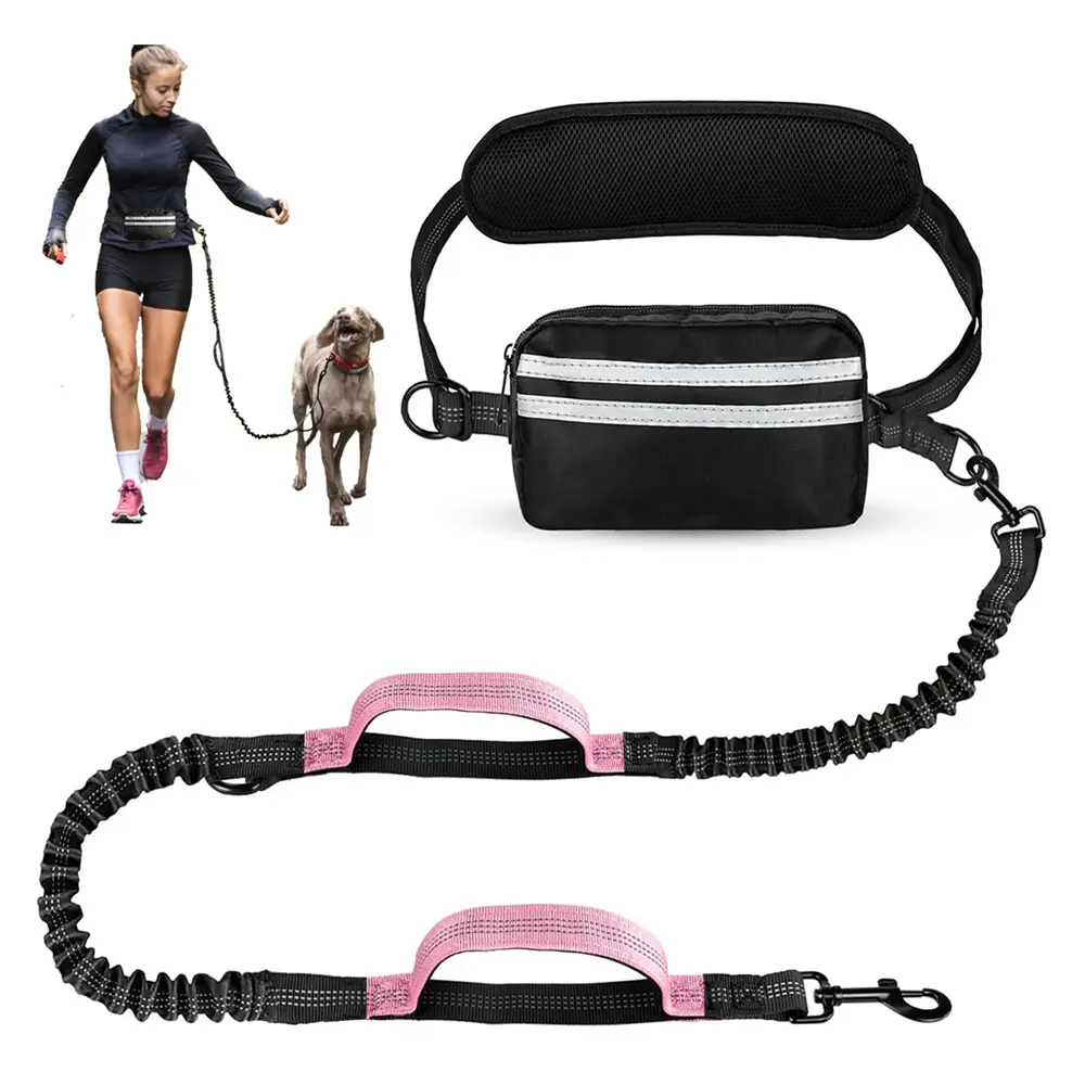 Hands-Free Dog Leash, Flexi Leash, Elastic Strengthened, Ideal for Running, Walking, Training, Hiking, Durable Dual Handle Waist Belt, Reflective Bungee, Walking Harness