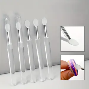 5pcs Reusable Lip Brush Nail Brush, Magic Mirror Powder Aurora Powder Applicator, Silicone Applicator with Dust Cap, Silicone Nail Powder Applicator Tool, Brush Set