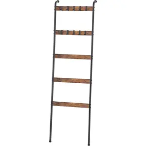 Blanket Ladder 5-Tier with 10 Removable Hooks - Cottage Style Wooden Storage Rack for Living Room, Bathroom, Bedroom, Hallway & Laundry Room, Home Goods,kol floating shelves Organiser