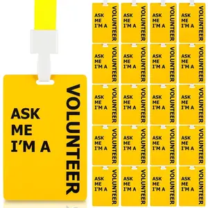 20 Sets Volunteer Lanyards with PVC Plastic Card Pass Yellow Volunteer Badge ID Breakaway Yellow Lanyard for Events Fundraising Church, Events, School