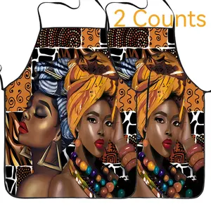 African Culture Pattern Apron, 2 Counts Sleeveless Kitchen Apron for Home Cooking & Cleaning, Working Apron for Restaurant, Cafe, Hotel and Bookshop