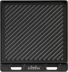 BIG HORN OUTDOORS Cast Iron Grill Plate - Double Sided Griddle with Handles for Gas Stove tops, Oven, and Open Fire - Cookware