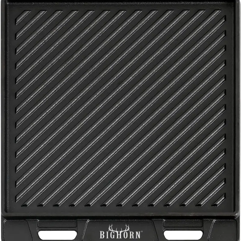 BIG HORN OUTDOORS Cast Iron Grill Plate - Double Sided Griddle with Handles for Gas Stove tops, Oven, and Open Fire - Cookware