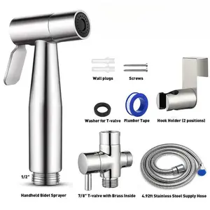 Toilet Shattaf Adapter Hose Bidet Spray Stainless Steel Handheld Shower Head US Multi-functional design ideal for personal hygiene, Fits US Standard 7/8" Toilet，cloth diapers, and toilet cleaning sprayer modern outdoorfun bidet sprayer