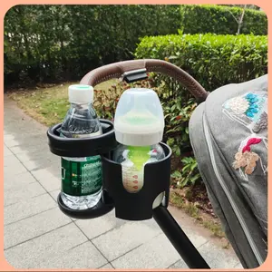 Baby Stroller Cup Holder Dual Slot, Rotating Multifunctional Storage Rack, Safe Seat Cup Holder, Car Water Bottle Holder, Baby Jogger Cup Holder, Travel