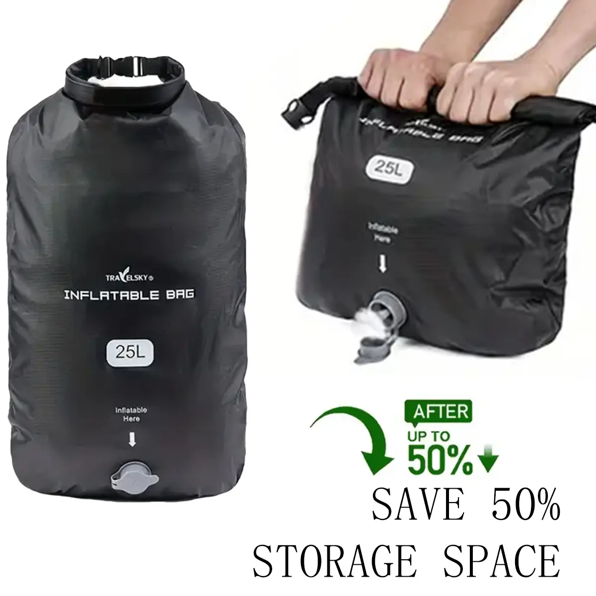 Large Capacity Manual Vacuum Compression Travel Organizer Bag, Multi-Purpose Air Cushion Inflatable Bag for Travel, Camping & Home Storage, Travel Compression Bags, Packing Organiser