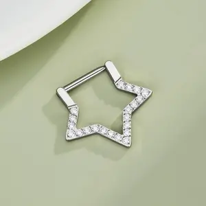 OUFER 16G Titanium Star Clicker Septum Ring - Body-Safe Piercing Jewelry, Unisex Nose Ring with AAA+ Cubic Zirconia, Trendy Daily Wear Fashion Accessory
