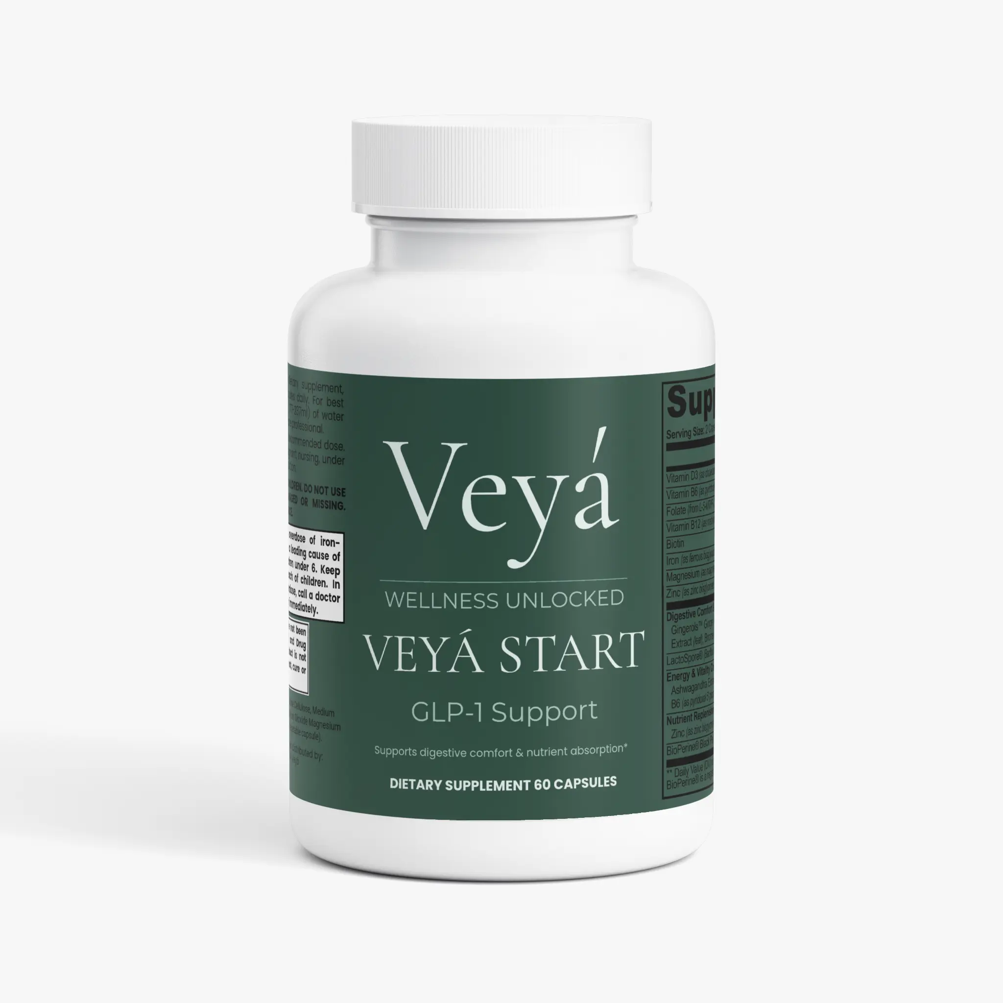 Veyá Start GLP-1 Support Supplement - Women's Methylated Multivitamin with Digestive Blend for Digestion, Nutrient Absorption - 60 Capsules