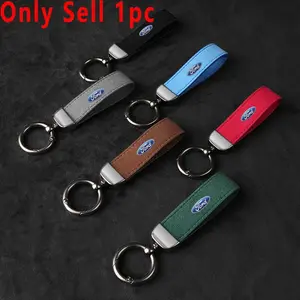 Leather Car Badge Key Chain Ring Key Fob for Ford Mustang F150 Super Ranger Bronco Duty F350 Expedition Escape, Auto Keychain Accessories