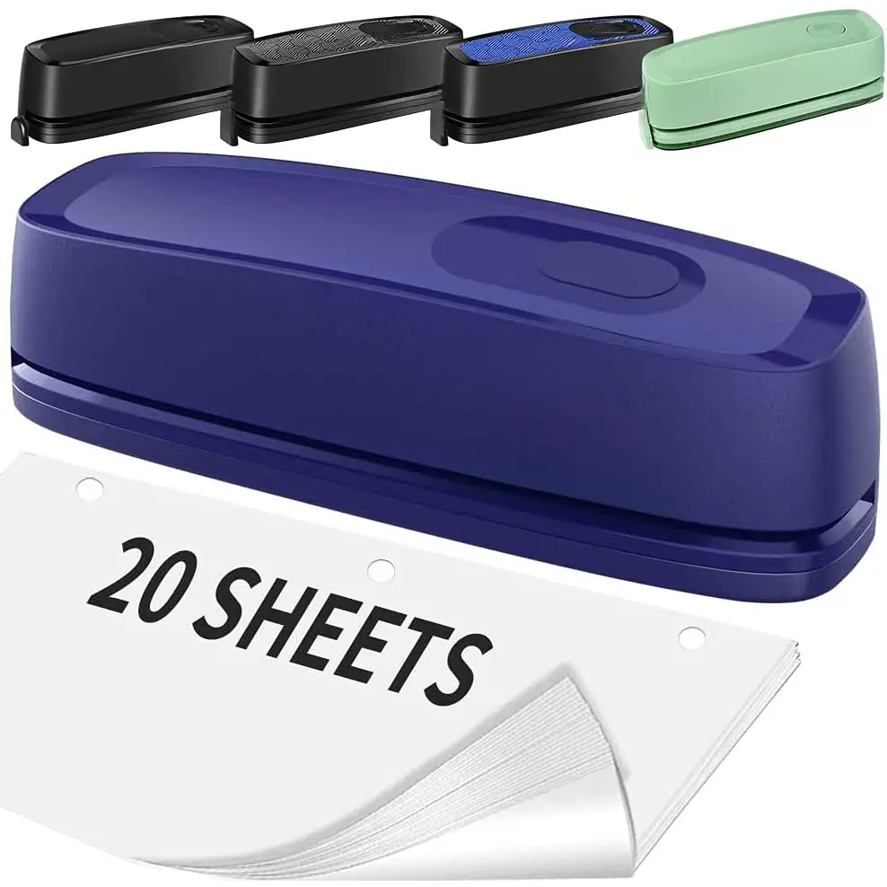 Electric 3 Hole Punch,  3 Hole Punch Heavy Duty, 20-Sheet Punch Capacity, AC or  Operated Paper Puncher, Effortless Punching, Long Lasting Paper Punch for Office School Studio, Blue