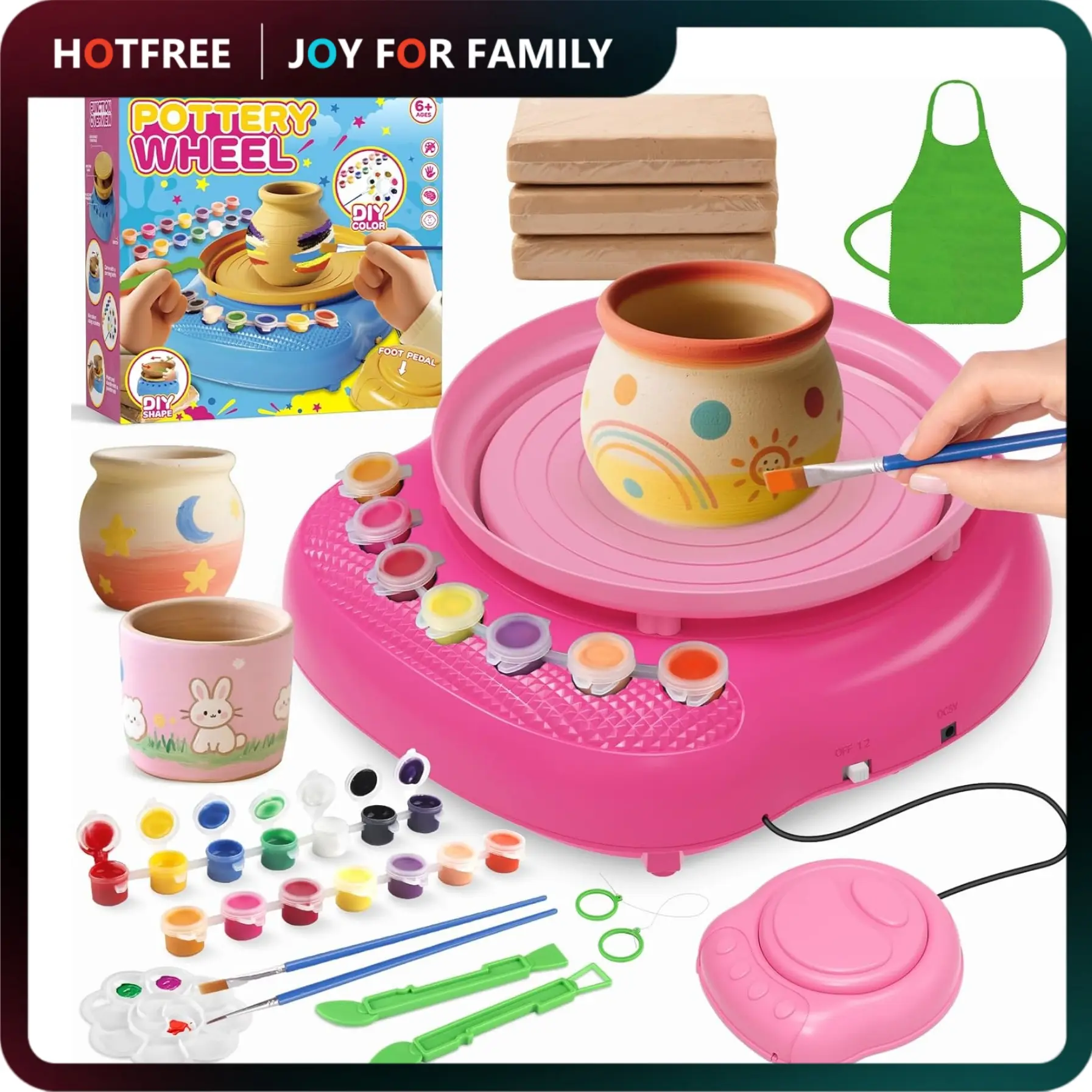 HOTFREE Kids Pottery Wheel Kit - Colored Modeling Clay, Ceramic & Pottery Tools, DIY Kids Toys Arts and Crafts for Ages 6-12, Easter Christmas Birthday Gift for Boys Girls