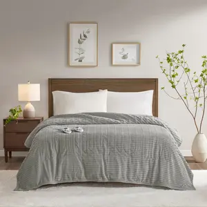360 Stand Corded King Size Plush Electric Blanket - Serta ST54-0289 Grey Heated Household Appliance with Heat Control, 100x90in (0.25in Thick), 100X90"