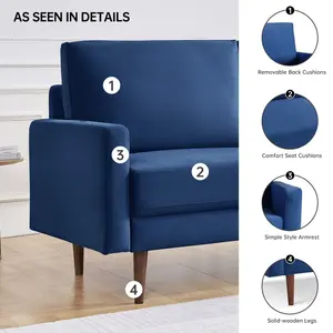 American Furniture Classics SS2789V-BU3S 69 in. OS Home & Office Furniture Wide Upholstered Two Cushion Sofa with Square Arms, Blue Velvet