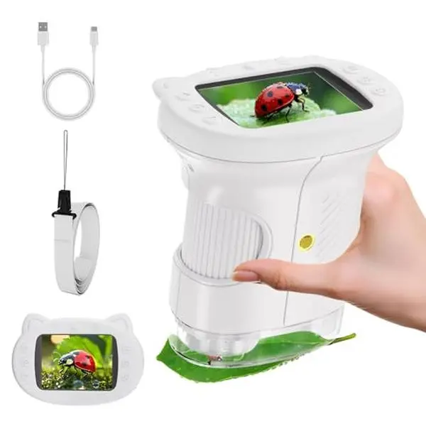 [2026 Upgrade] Handheld Digital Microscope - Handheld Microscope with Built-in Photo & Video Camera, 2.4-in Screen, 1000X Magnification, Rechargeable Portable STEM Learning Tool for Outdoor Exploration, Educational Gift for Ages 3+