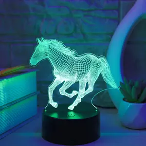 Galloping Horse 3D LED Night Light - Touch Control, 7-Color Gradient, USB Powered Desk Lamp for Bedroom & Living Room Decor