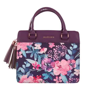 Blessed Purple Floral Faux Leather Purse-style Bible Cover (Large)