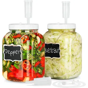 2 Pack 1 Gallon Large Fermentation Jars w 2 SCREW Lid and 3 Airlock -  Airtight Lid, Wide Mouth Glass Jar, Pickle Jar w Scale Mark for Sourdough Starter