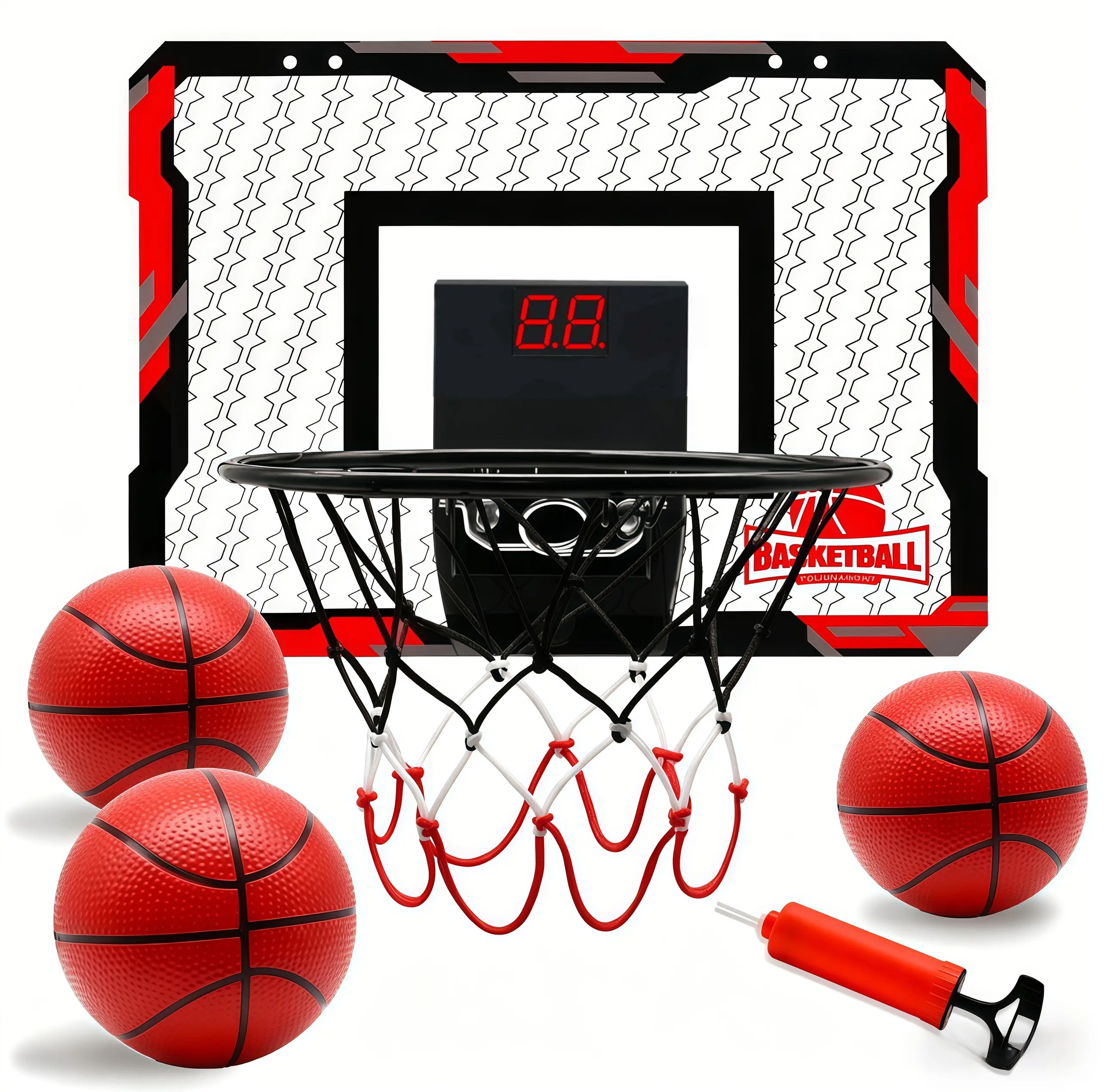 Over The Door Mini Basketball Hoop Set with Electronic Scoreboard & Sound, Indoor Wall-Mounted Goal for Kids & Adults, Bedroom & Office Play