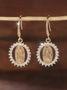 Elegant Rhinestone Decorated Virgin Mary Design Dangle Earrings, Fashion Jewelry for Party, Daily Clothing Decor, Trendy All-match & Exquisite Jewelry for Birthday Gift