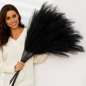 Unique Romantic Decorations for Valentines Day, 4pcs Artificial Pampas Grass Decoration, Faux Pampas Grass Decor, Decorative Flowers Ornaments Yellow