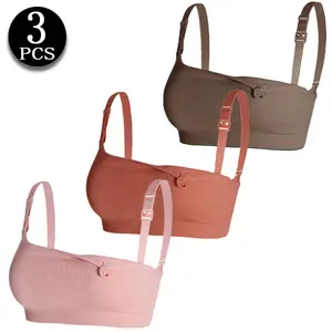 3 PCS Daily Wear Nursing Bras for Breastfeeding, Ribbed Maternity Wireless Bras with One-Handed Clasp, Adjustable Straps Postpartum Essentials, Maternity Underwear,summervibes