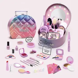 Girls' Realistic Makeup Set with Mirror, Cosmetic Box & Multiple Accessories, Kids Vanity, Interactive Gift for Kids Aged 3+, Perfect for Playtime
