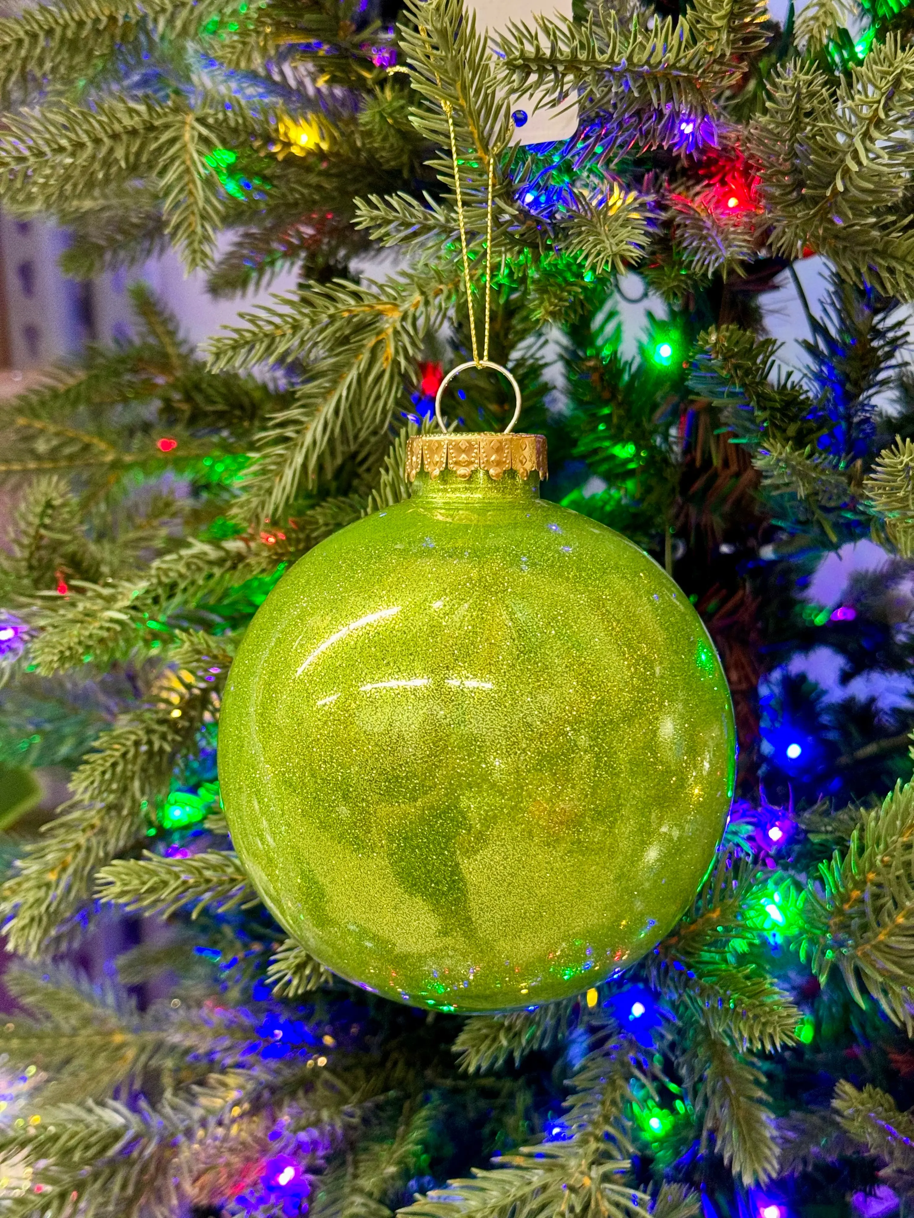 5 Inch Lime Green Glitter Lacquer Look Ornament Ball