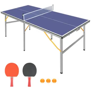 6FT Table Tennis Table Mid-Size Foldable & Portable Ping Pong Table Set for Indoor & Outdoor Games with Net, 2 Table Tennis Paddles and 3 Balls outdoor game