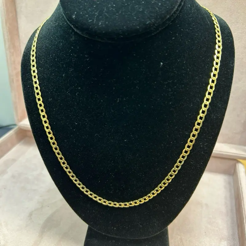 18K Gold Cuban Chain All Yellow Gold 22 Inch Classic Style Necklace for Men and Women