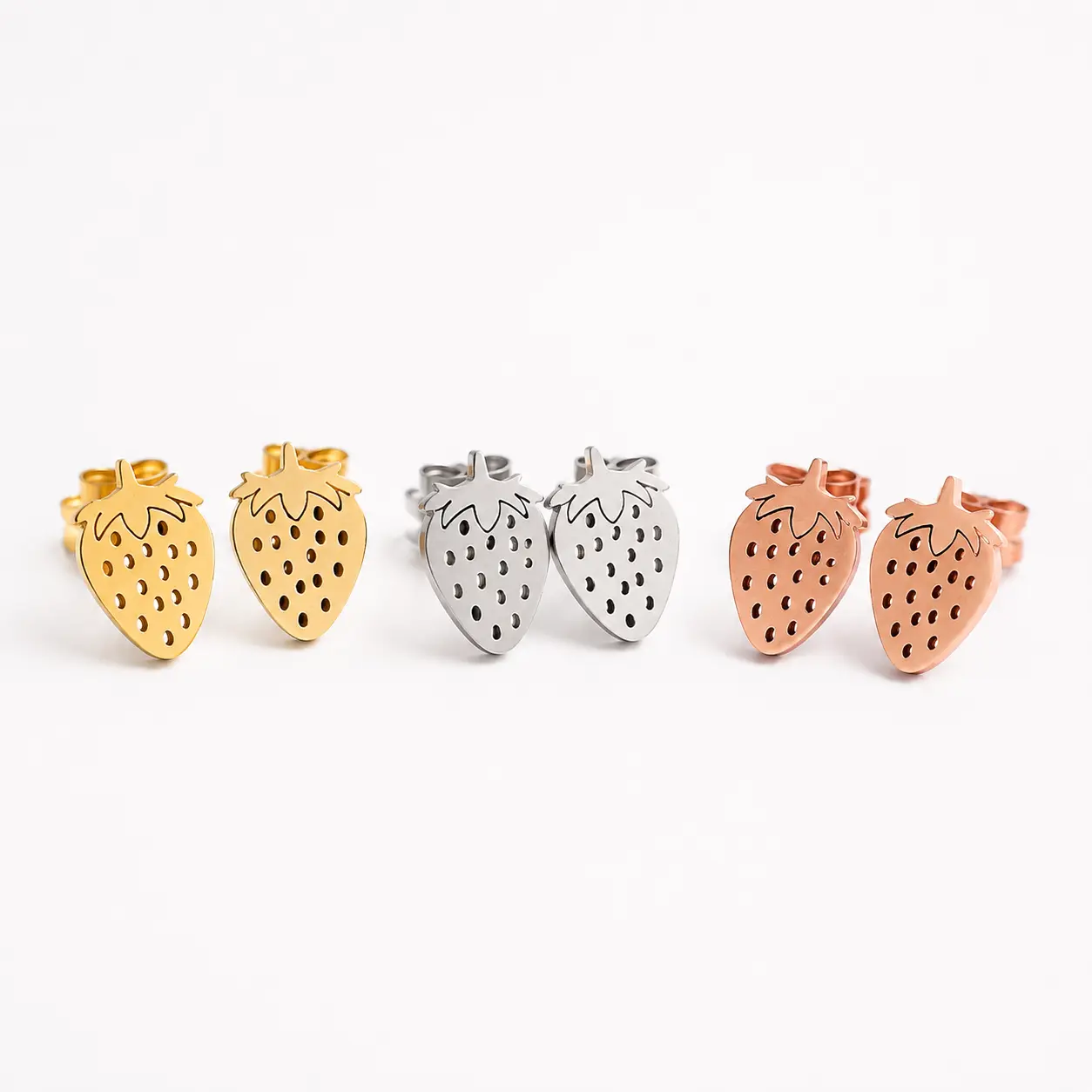 Titanium Strawberry Stud Earrings for Sensitive Ears | Hypoallergenic | Waterproof