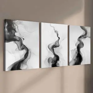 3-Piece Wood Frame Canvas Art Set, Modern Abstract Wall Decor, Modern Home Decoration, Decorative Artwork, High-Definition Waterproof Posters, Abstract Pattern Print, for Living Room & Hallway, Hanging Wall Art