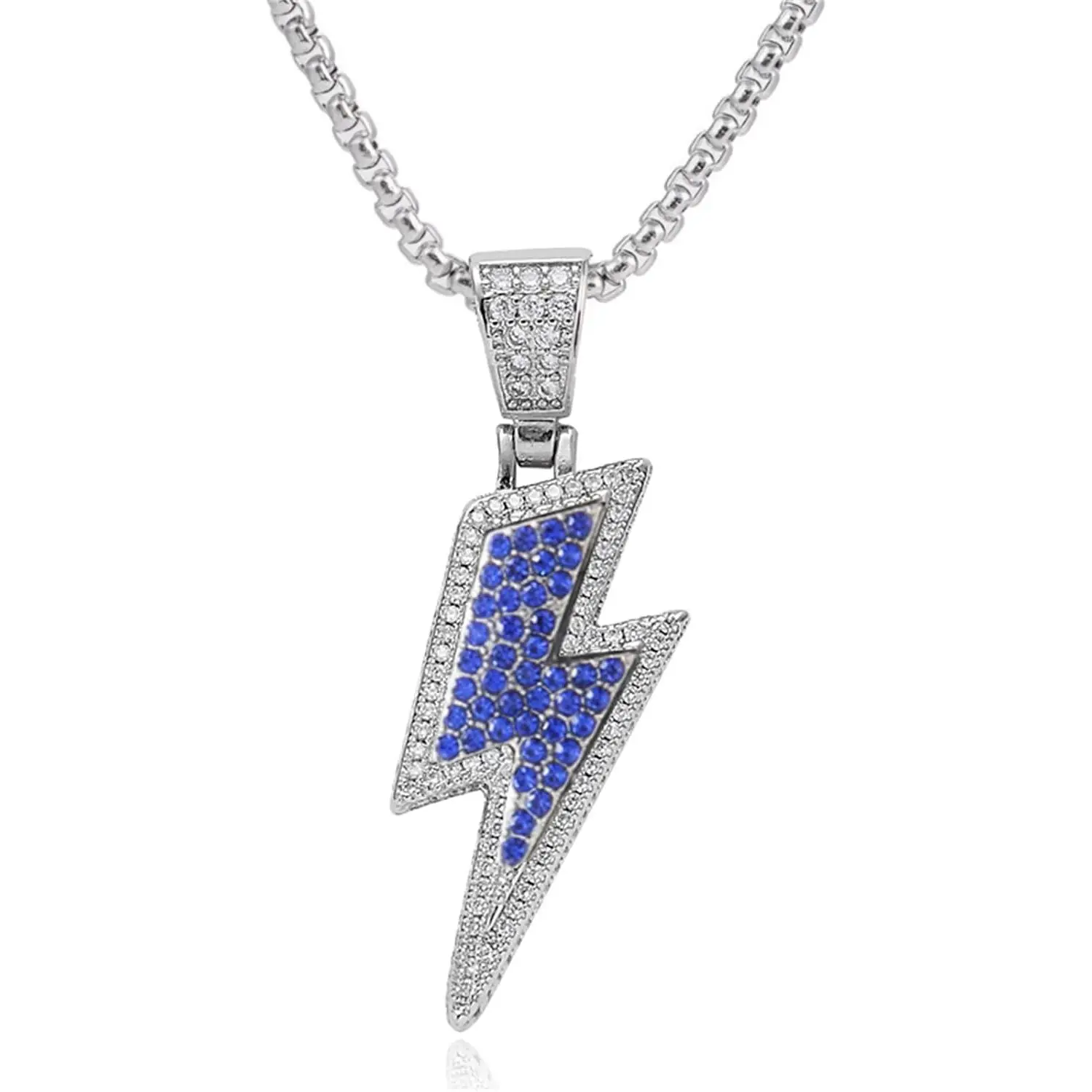 Lightning Crystal Pendant Necklace for Men Women Sparkly Rhinestone CZ Lightning Necklace Fashion Hip Hop Rock Punk Necklace Jewelry Gifts