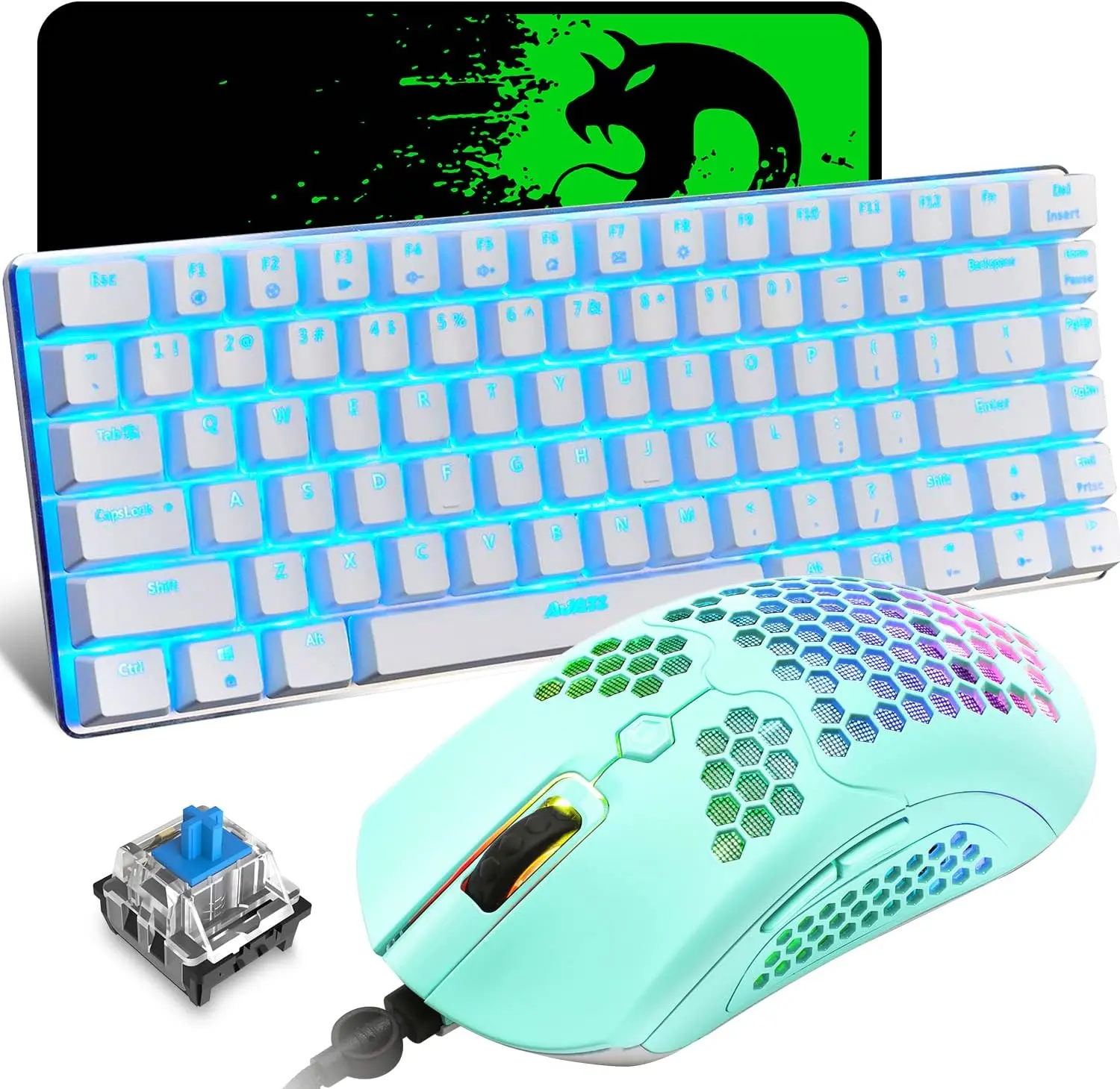 ZIYOU LANG Mechanical Gaming Keyboard and Mouse Combo Blue LED Backlit Keyboard,12000 DPI RGB Lightweight Gaming Mouse with Honeycomb Shell. macaron  keyboard clix  keyboard