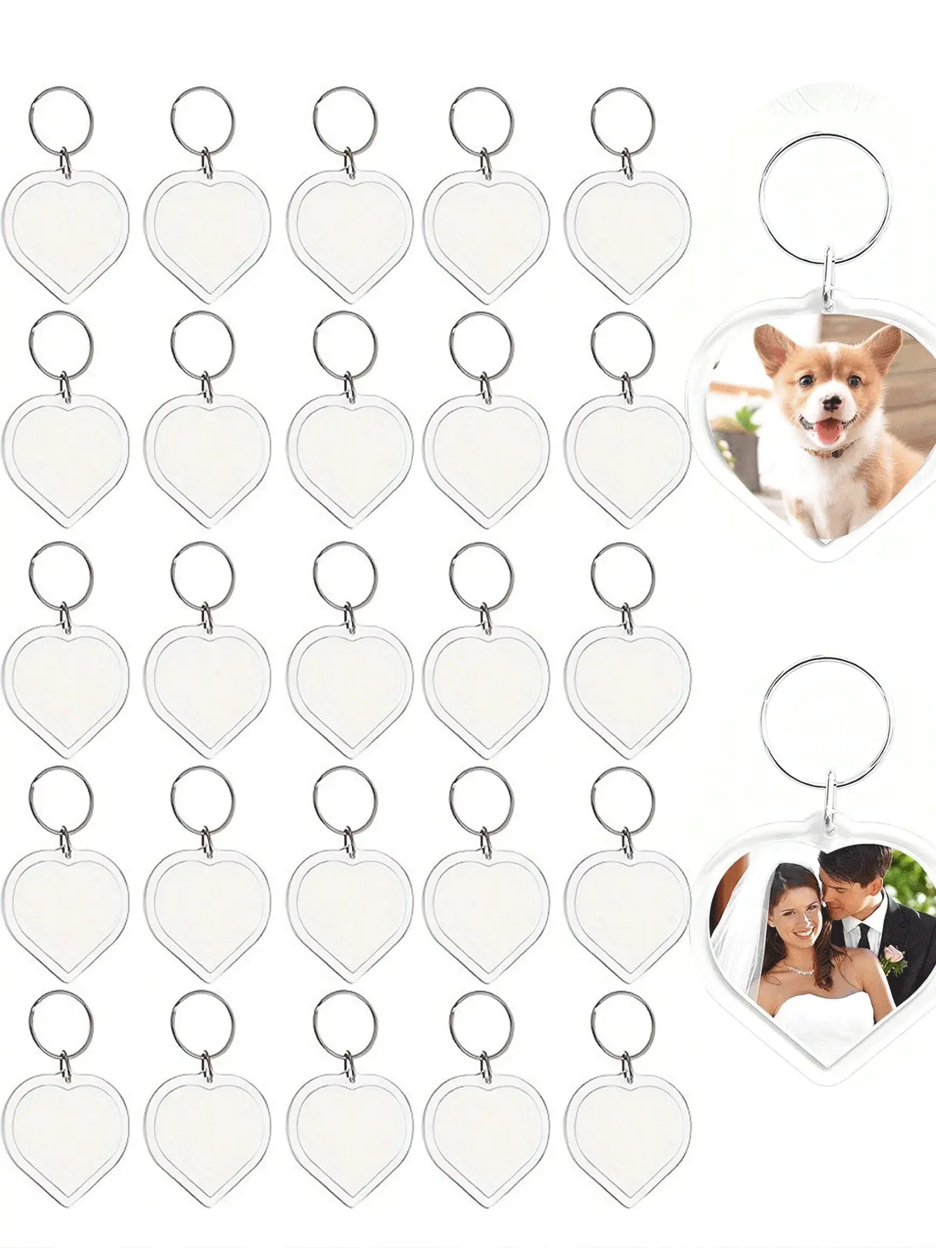 20 Piece Photo Insert Heart Keychain Set Acrylic Transparent Blank Frame with Open Ring, Customizable Passport Size, Perfect for Personalization, Trendy Cute Keychain, Pendant Keychain, Heart Keyring, Key Rings