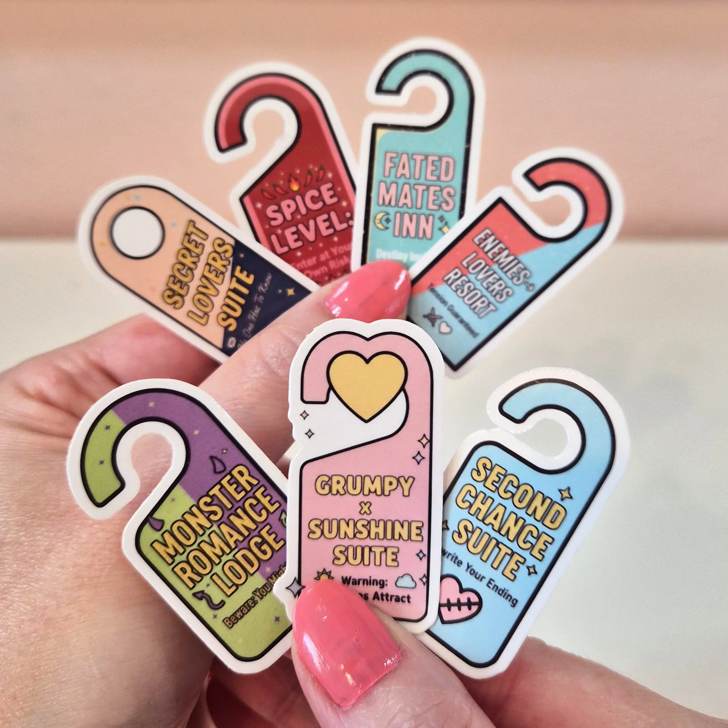 Book Tropes Reading Book Lover Adhesive Stickers - 7 Waterproof Glitter/Glossy Door Hangers, 2.75" Size, Customizable for Kindle/Tablet, Durable Stylish Design, Adhesive Stickers Stickers