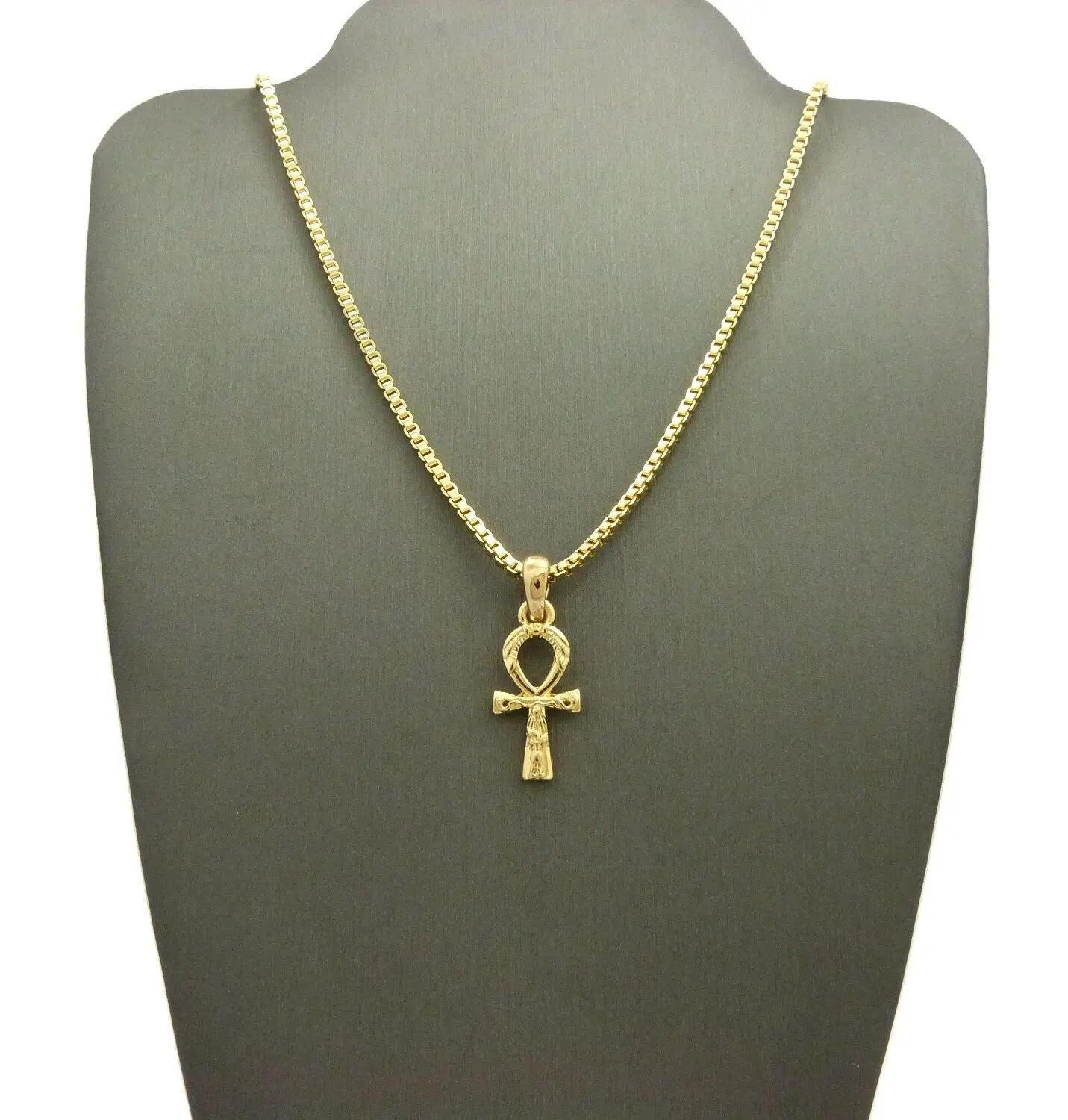 MaxBling81 Gold Necklace for Women, Elegant Gold-Plated Mini Egyptian Ankh Cross Pendant with 2mm Brass Box Chain, Unisex Daily Jewelry 18-24 Inch, Fashionable Accessory, Gold Necklace Women
