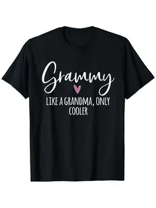 Grammy is just like grandma, only cooler heart mother's day grammy t-shirt, men and women's four seasons cotton casual crew neck outdoor personality short sleeve t-shirt, men's summer clothing, slightly elastic, 100% cotton, S-XXXL