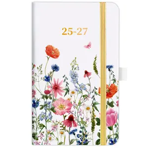 Pocket Calendar 2025-2027 - Pocket Planner from Jan. 2025 to Dec. 2027, 3 Year Clendar Monthly Planner 2025-2027, 6.3" x 3.7", 60 Note Pages, Pen Holder, Pocket - Flowers