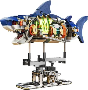 Toysbuild 687 PCS Mechanical Ocean Theme Building Blocks, Bricks and Minifigs, Movable LED-Lit Ocean Animal, Display Stand Included, Home Decor Gift for Teens & Adults Ages 12+