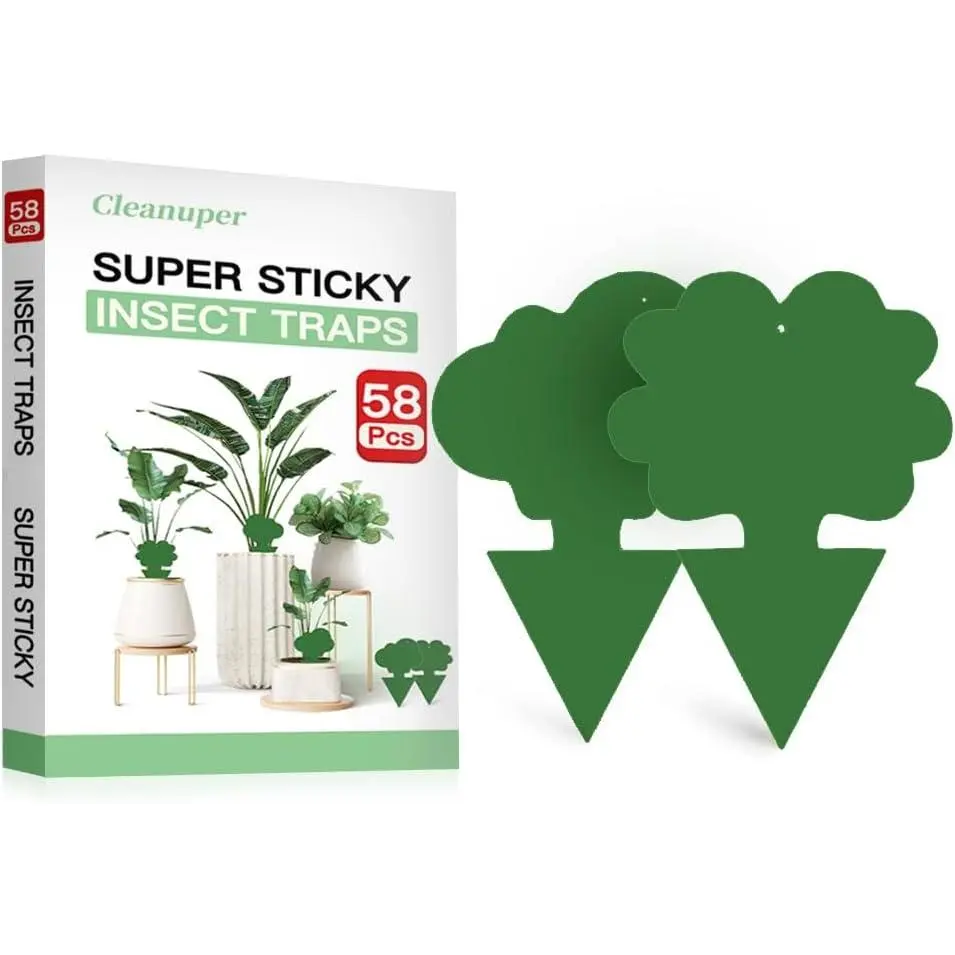 58 Pcs Indoor Plant Sticky Traps - Insect Control Gnat Killer for Houseplants, Fruit Flies, Whiteflies, Aphids, Easy Setup, Kids Friendly Flower & Cloud Shapes, Safe for Homes with Children