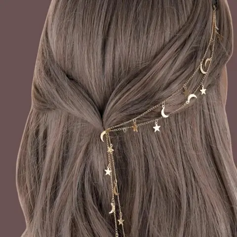 Chain & Star & Moon  Decor Hair Clip, Boho Style Bohemian Themes Hair Accessories for Women & Girls, Minimalist Headwear Suitable for Thick Hair, Hair Bun Accessories, Hair Clips For Styling, Decorative Hair Clips
