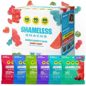 Shameless Snacks Variety Pack – Keto & Vegan Gummies (6 Bags), 3g Net Carbs, 3g Sugar, Gluten-Free, 70 calories per bag Candies Sweet