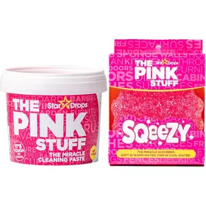 Stardrops - The Pink Stuff Miracle Cleaning Paste & SQeeZY Scrubber Sponge Bundle – All-Purpose, Non-Scratch Cleaner for Kitchens, Bathrooms, Walls, Floors, Pots, Grout, and More