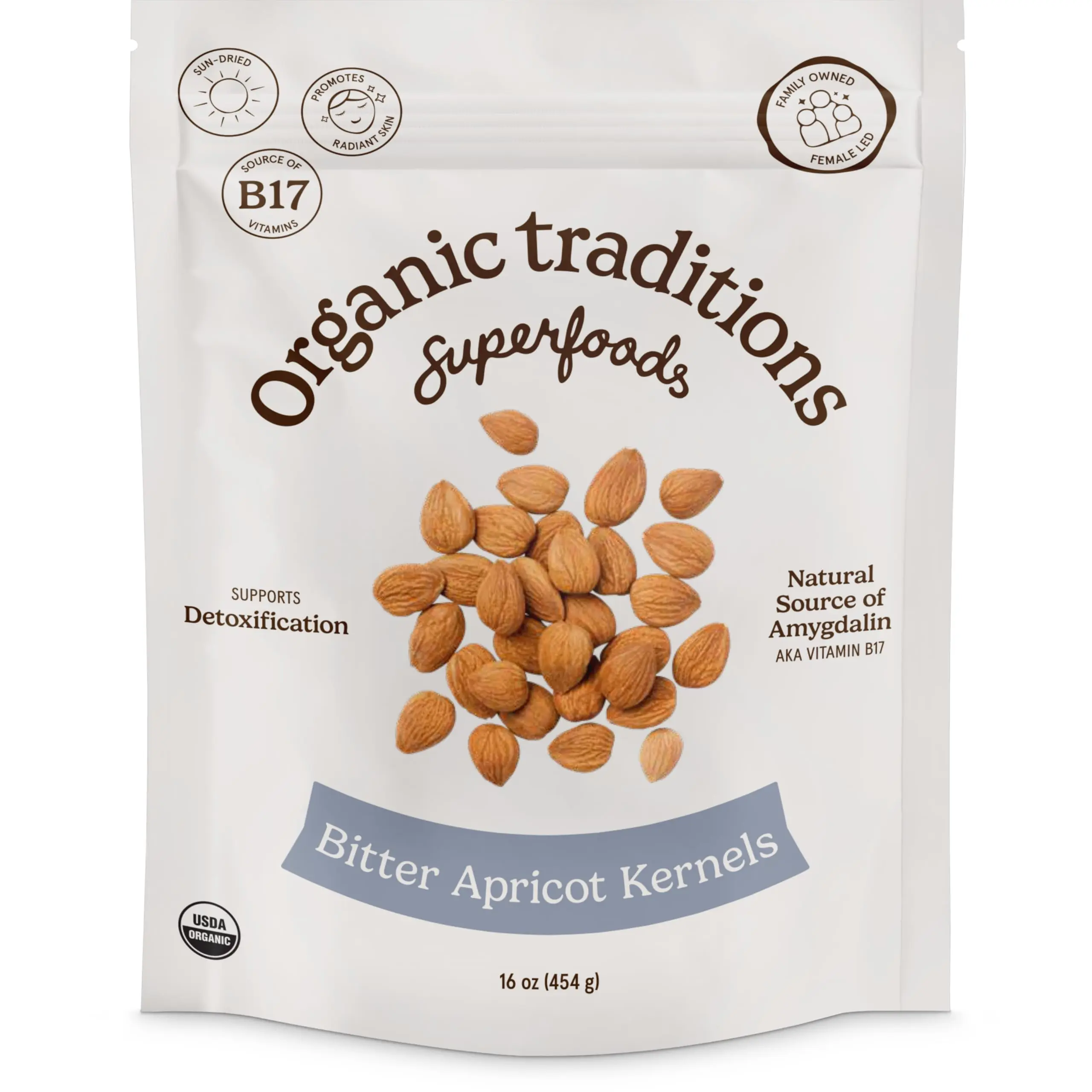 Organic Traditions Bitter Apricot Kernels 16oz - Natural Source of Vitamin B17 - Apricot Seeds