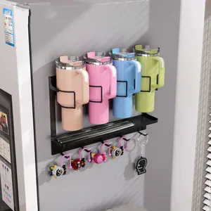 Magnetic Cup Holder with Coaster and Hook, Ice Bowl Storage Rack, Kitchen Organizer, Drink Organizer, Home Decor, Fits Water Cups & Accessories