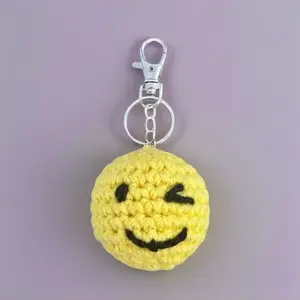 Emoji Keychains Hand-Woven Cotton Yellow Smiley Face Design Perfect for Bags and Keys