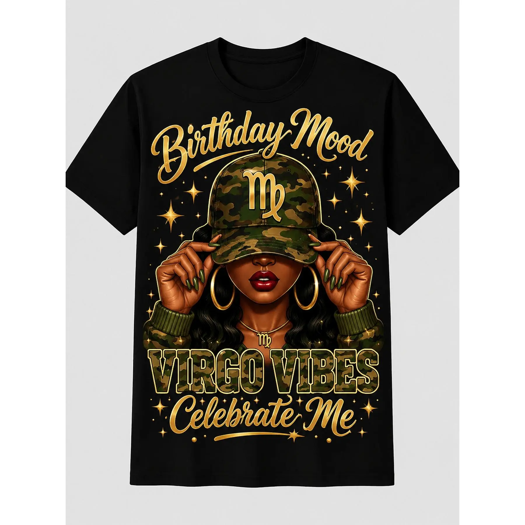 Women's Short-Sleeve Zodiac Graphic T-Shirt - Round Neck, Virgo Vibes Birthday Print, 1-Piece Casual Style, Comfortable Relaxed-Fit Everyday Top, Trendy Gift Idea