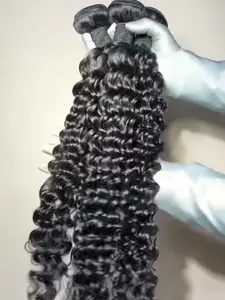 Brazilian 9A Deep Wave Bundles 100% Virgin Hair 12-40" Length Natural #1b Color Single Drawn Machine Double Stitched for Styling