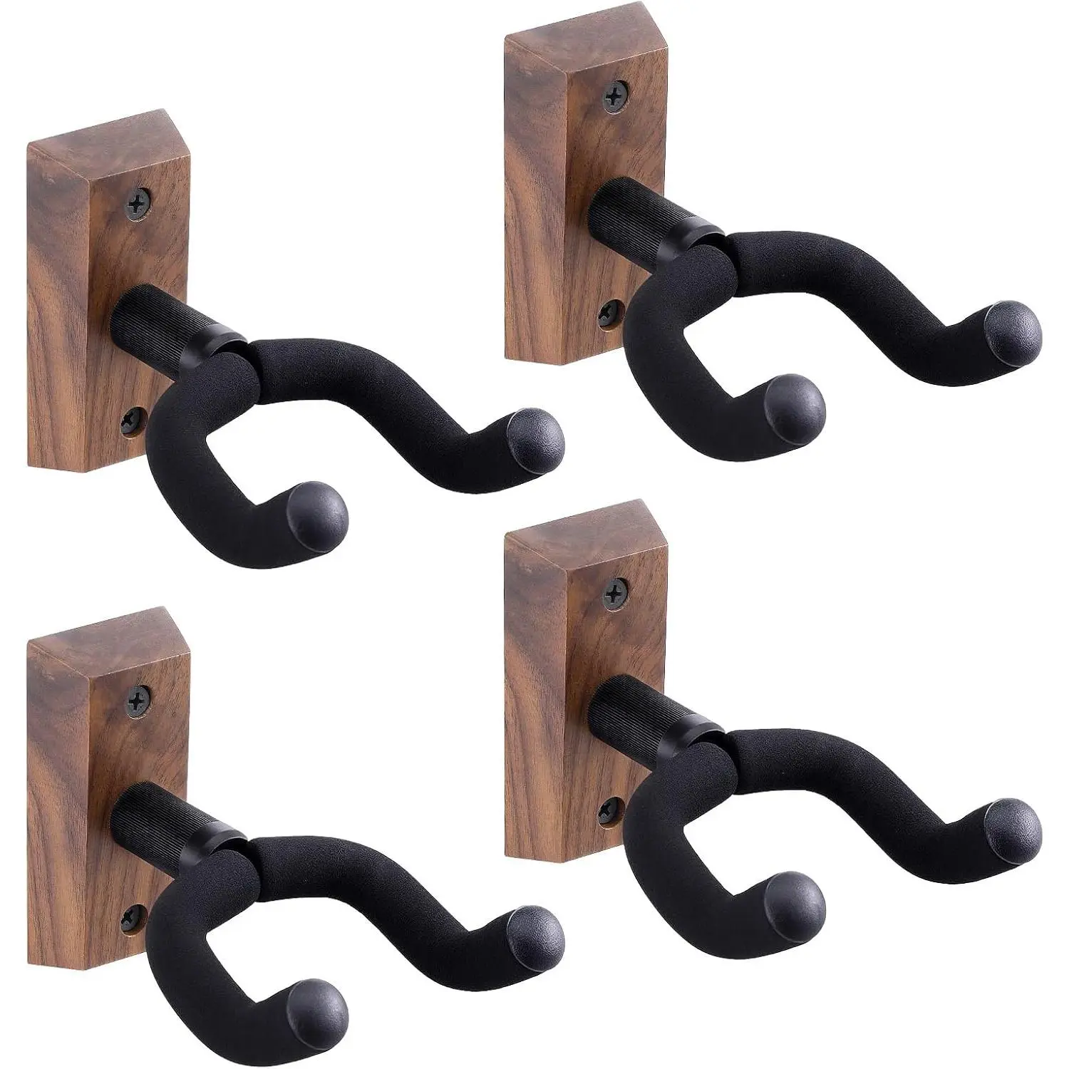 4 Pack Guitar Wall Mount, Guitar Wall Hangers with Rotatable Soft Guitar-Hook for  Size Guitars, Hardwood U-Shaped Guitars-Holder for Acoustic Guitars, Bass, Banjo (Black Walnut)