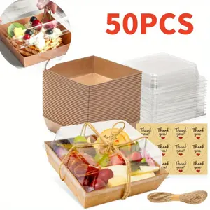 50 Pack Small Charcuterie Boxes with Clear Lids - To Go Paper Mini Charcuterie Box,Disposable Food Containers,5Inch Dessert Boxes - Sandwich,Cookie,Sushi,Cake Slice,Strawberries (Brown),Home DIY tool,Hand tool,Tool kit set,Halloween Decor Gifts